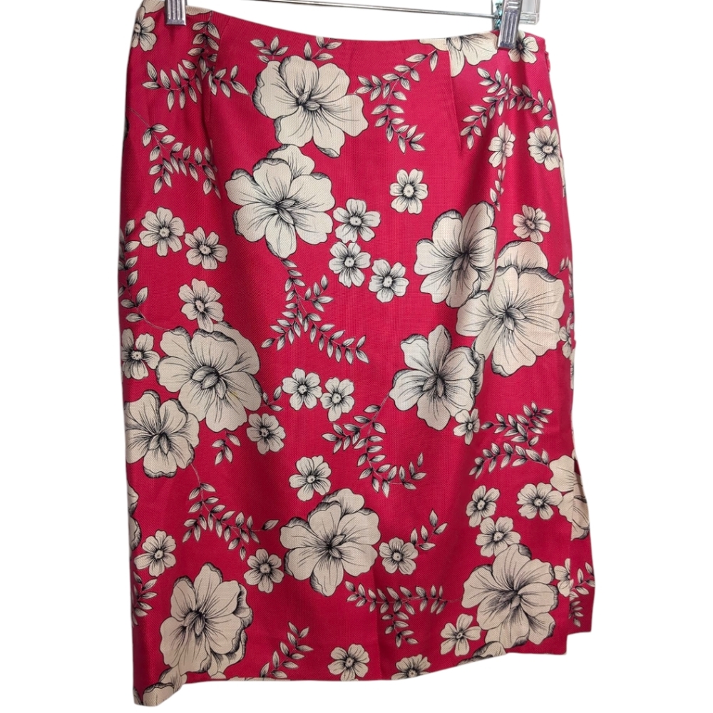 Ann Taylor LOFT 100% Silk Pink Floral Pencil Skirt Sz 6 - Picture 5 of 6
